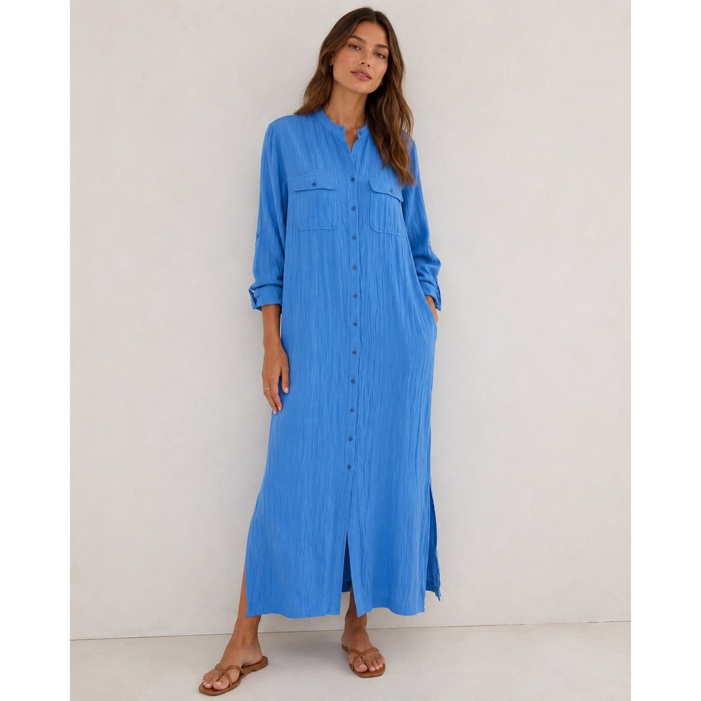 Jonathan Simkhai Swim Ester Maxi Dress M Azul Blue Gauze Resort Coastal‎ Chic